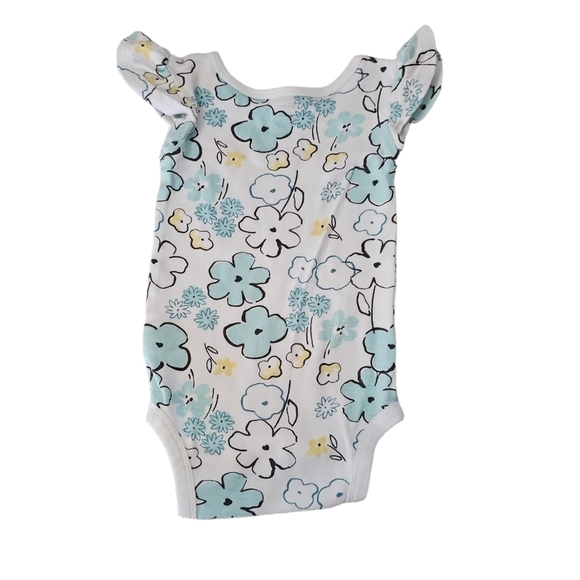 Gerber Floral Onsie 100% Cotton Yellow Blue Ruffle Sleeve Size 3-6M - Picture 2 of 3